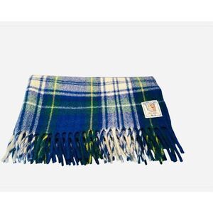 Vintage Curvon Royal Pure Wool Blue Plaid Lap Blanket  36" X 44"